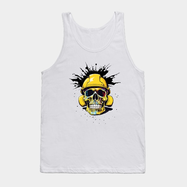 Blue Collar Worker Skull In Hard Hat Tank Top by Little Duck Designs